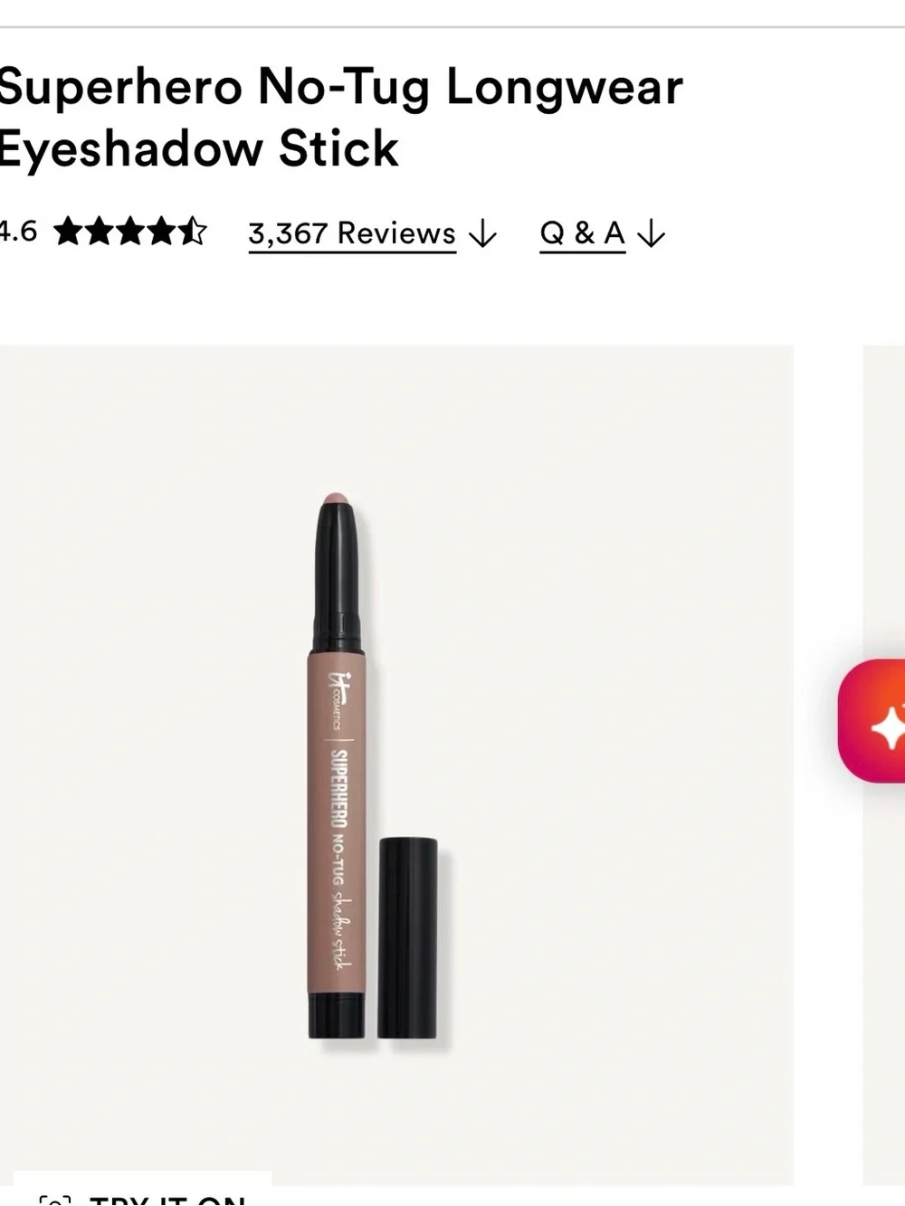 It cosmetics Black Superhero No-Tug Shadow Stick in Bare & Brave